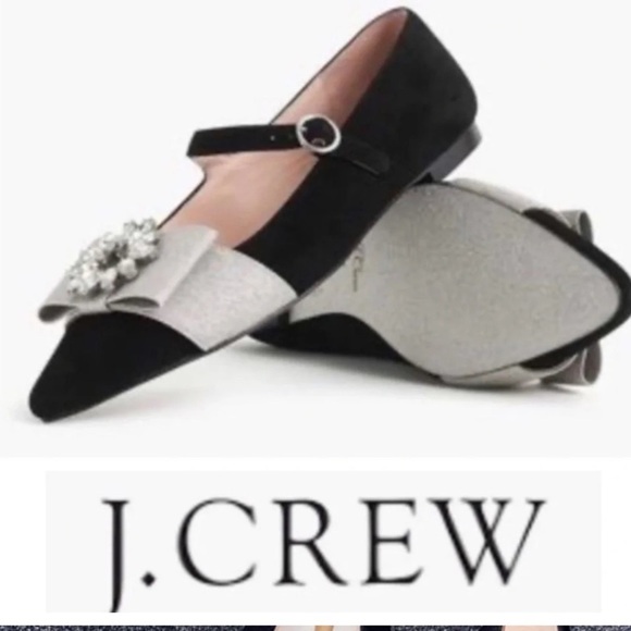 j crew suede velvet mary jane flats with jewels size 8 - Picture 1 of 4
